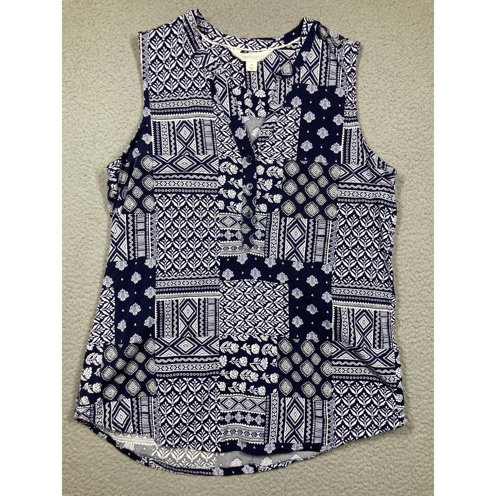 Magnolia Grace Top Women's Medium Blue Sleeveless Boho V Neck Beachy Coastal